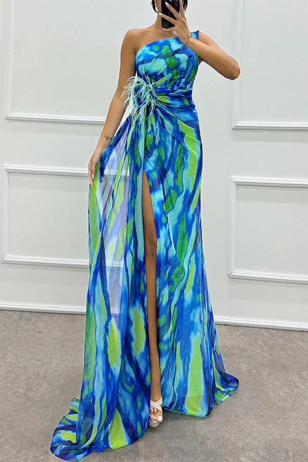 Damen Abendkleid Schulterfrei Maxilänge Hochschlitz - Norvielle