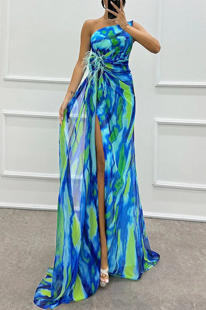 Damen Abendkleid Schulterfrei Maxilänge Hochschlitz - Norvielle