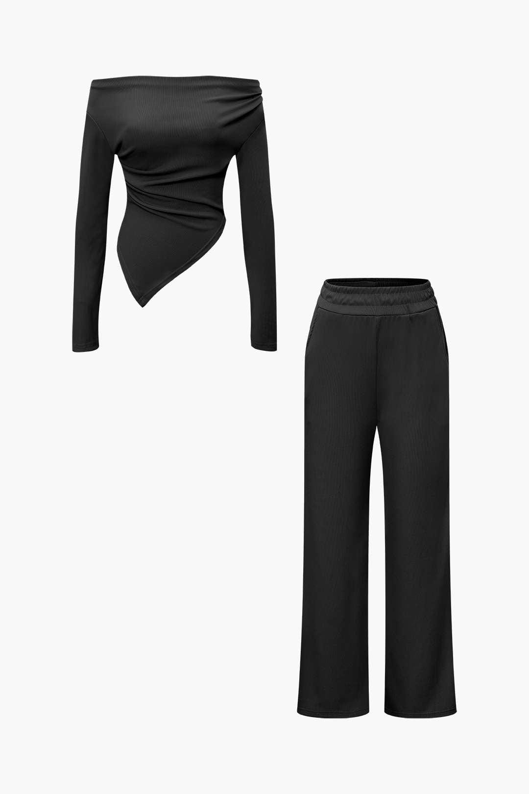 Damen Zweiteiler-Set Asymmetrisches Oberteil Weite Hose