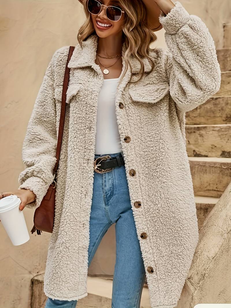 Norvielle Damen Teddymantel Einfarbig