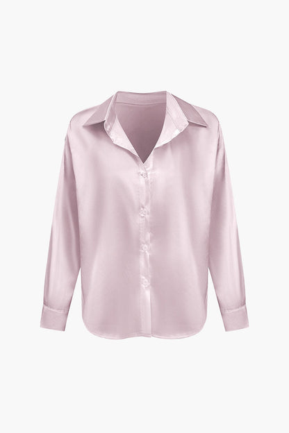 Elegante Damen Langarmbluse Seidiger Satin