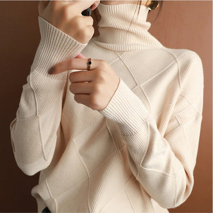 Damen Rollkragenpullover Zopfmuster Gemütlich