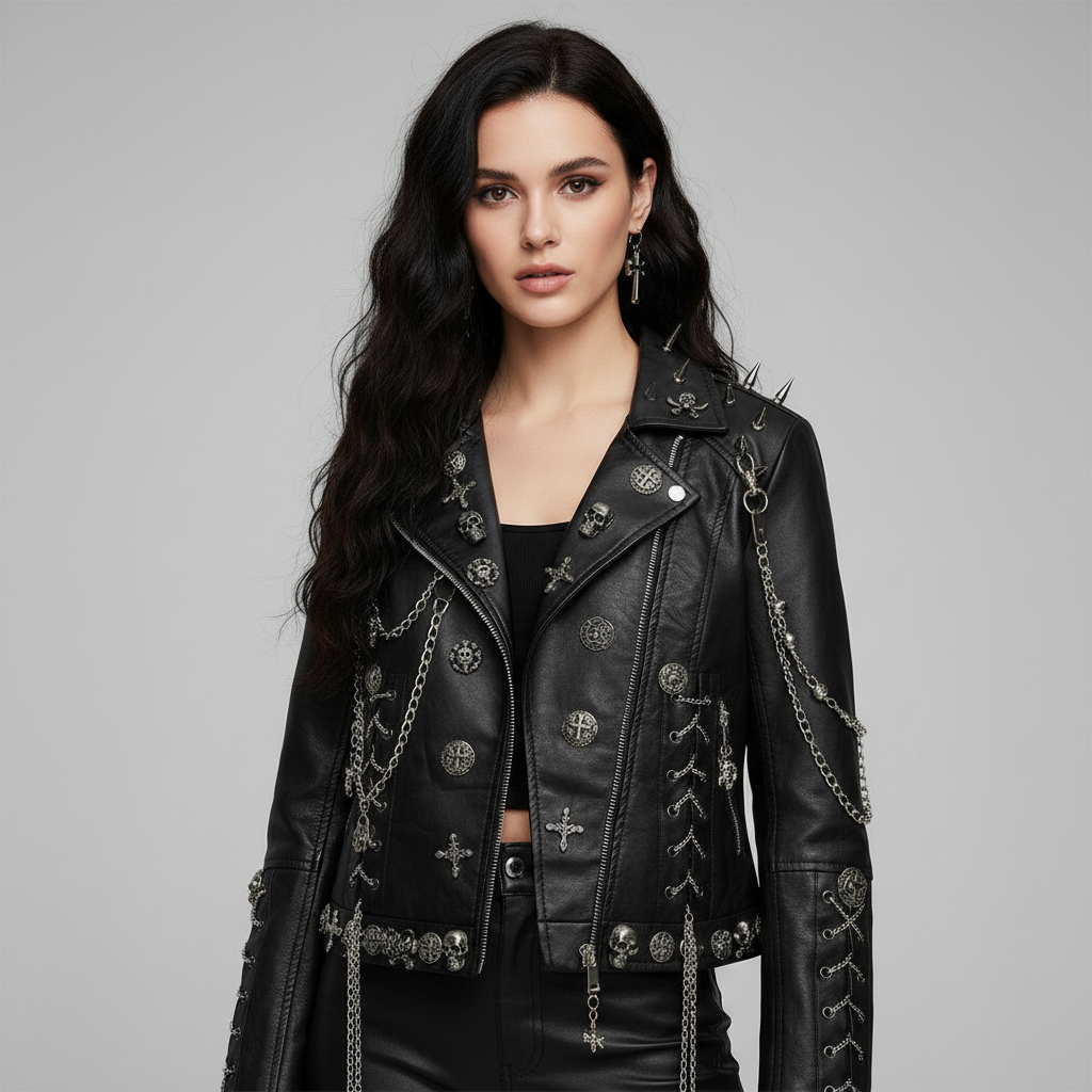 Unisex Bikerjacke Metall­elemente Schwarz - Norvielle