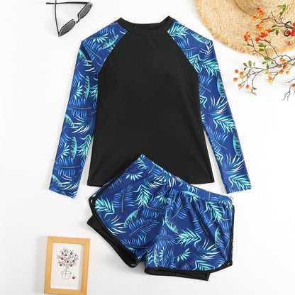 Norvielle Damen Langarm Tankini Badeanzug Doppelhose