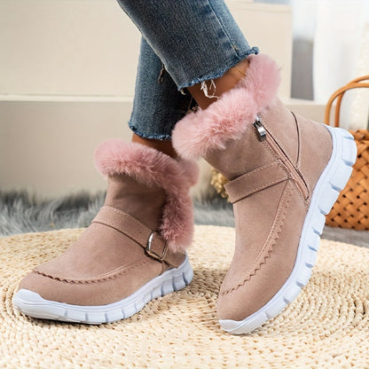 Damen Winterstiefel Warmes Fellfutter Riemendetail