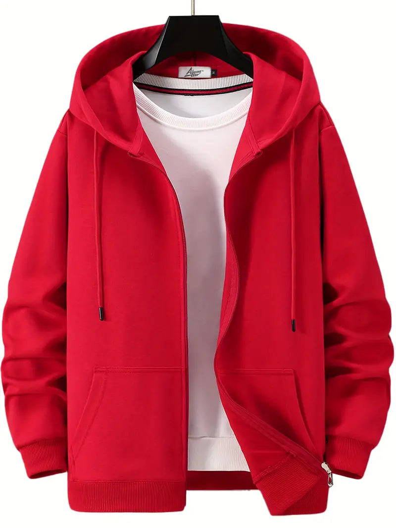 Herren Hoodie Full Zip mit Kordelzug und Kapuze Grau