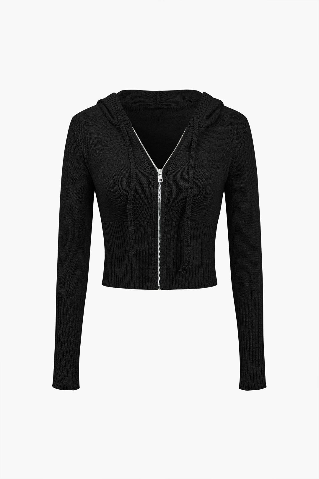 Damen Strick-Set Kapuzenjacke Schlaghose