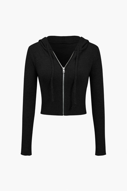 Damen Strick-Set Kapuzenjacke Schlaghose