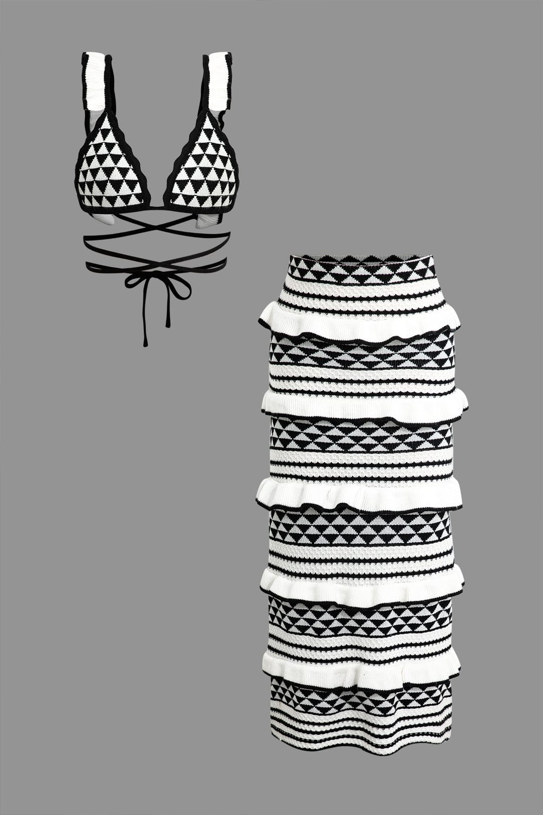 Damen Strick-Zweiteiler Häkel-Bikini mit Rüschenrock - Norvielle