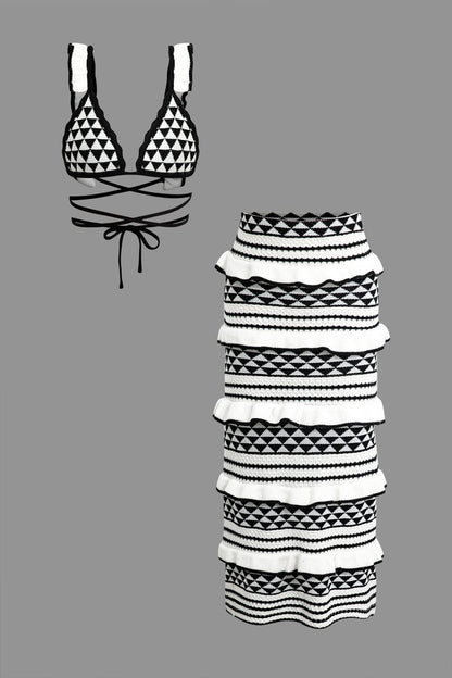 Damen Strick-Zweiteiler Häkel-Bikini mit Rüschenrock - Norvielle