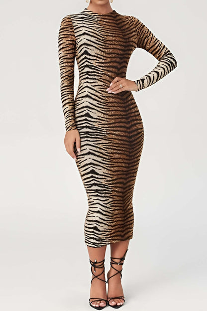 Damen Midikleid Leopardenmuster Elegantes Kleid