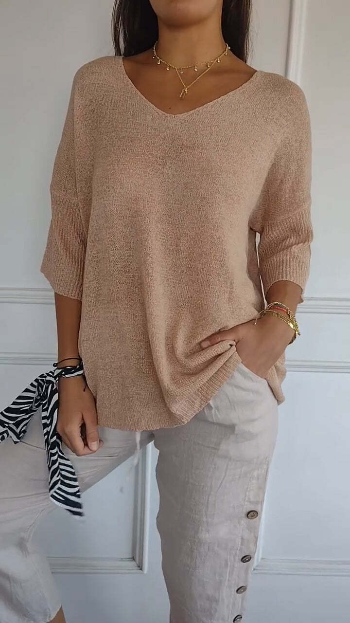 Norvielle Damen Pullover V-Ausschnitt Gestrickt