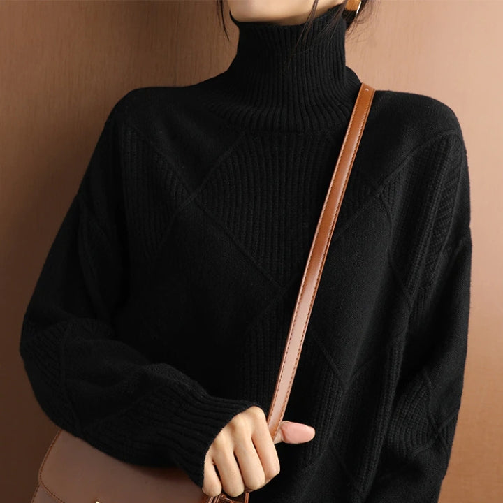 Damen Rollkragenpullover Zopfmuster Gemütlich