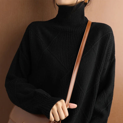 Damen Rollkragenpullover Zopfmuster Gemütlich