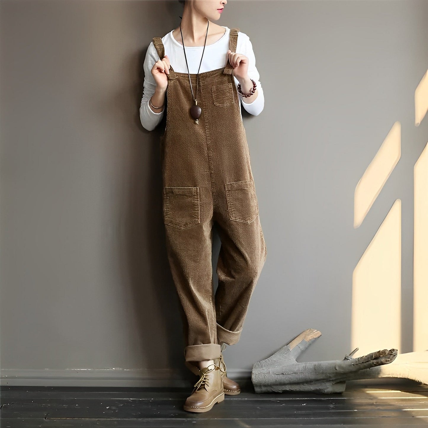 Damen Samt Latzhose Retro Grün - Norvielle