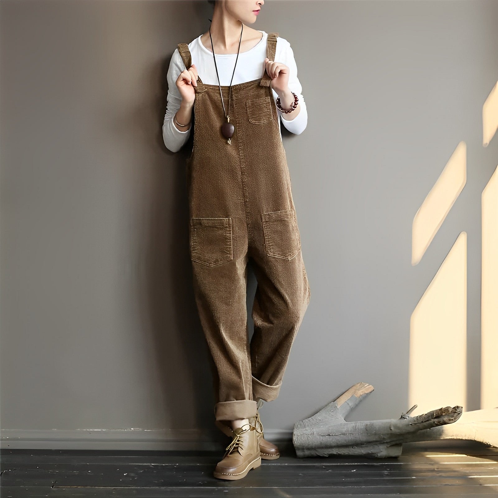 Damen Samt Latzhose Retro Grün - Norvielle