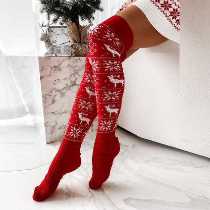 Weihnachtssocken Damen Lang Gestrickt Warm Überknie