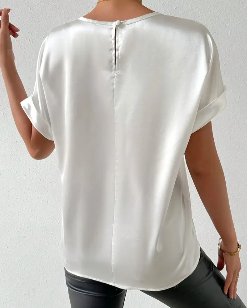 Norvielle Damen T-Shirt Rundhals Satin Glatt