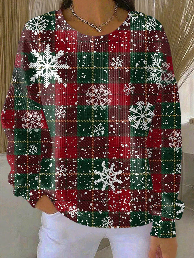 Damen Weihnachtspullover Karomuster Schneeflocken - Norvielle