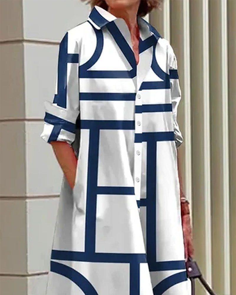 Norvielle Damenkleid Geometrischer Druck Mit Taschen