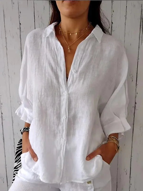 Damen Bluse Zeitlose Eleganz Baumwolle Weiß - Norvielle