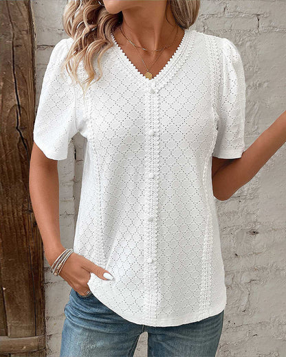 Weiße Damen Bluse Kurzärmelig - Norvielle
