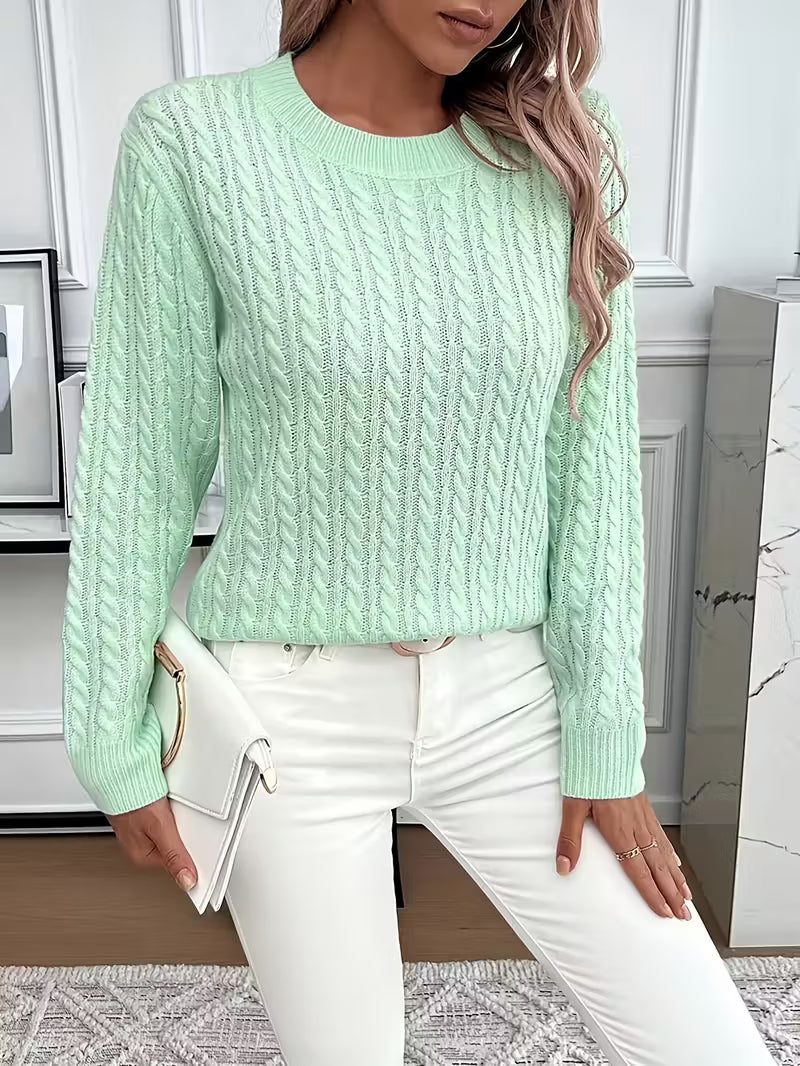 Damen Strickpullover Zopfmuster Winterbaumwolle Beige