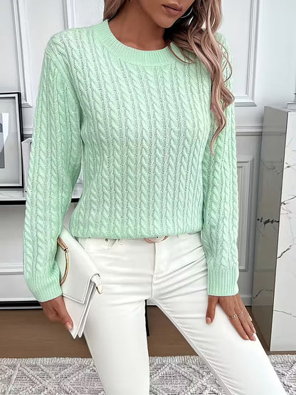 Damen Strickpullover Zopfmuster Winterbaumwolle Beige
