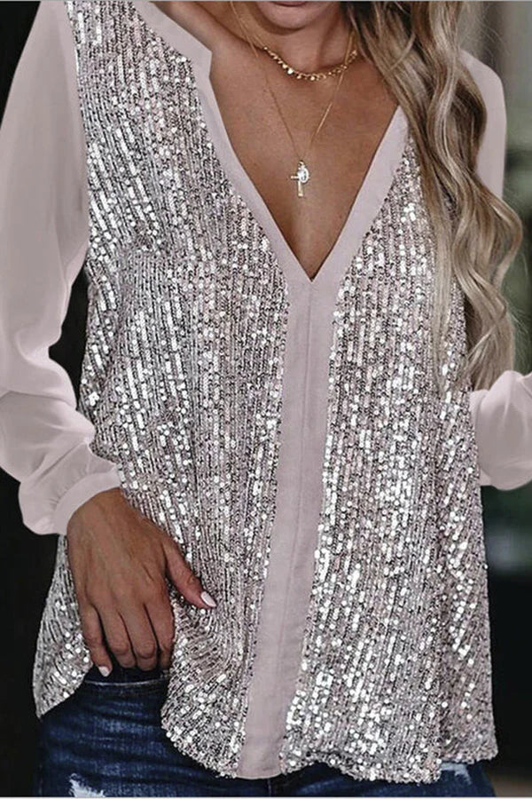 Norvielle Damen Glitter Bluse Langarm