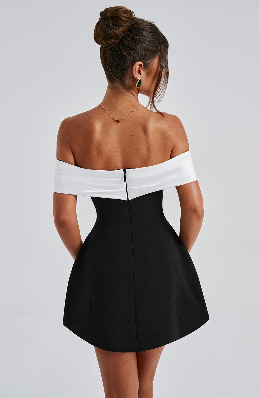 es Minikleid Damen Bardot Ausschnitt Schleife