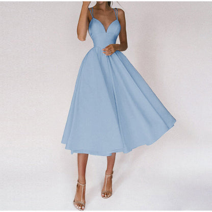 Damen Midiabendkleid V-Ausschnitt Sachliche Linien
