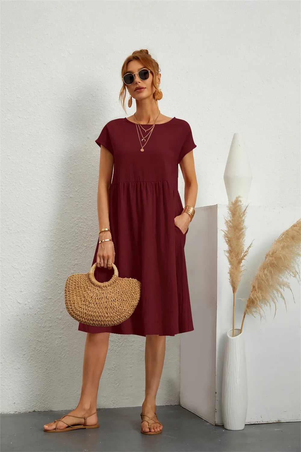 Damen Sommerkleid Leicht Rosa