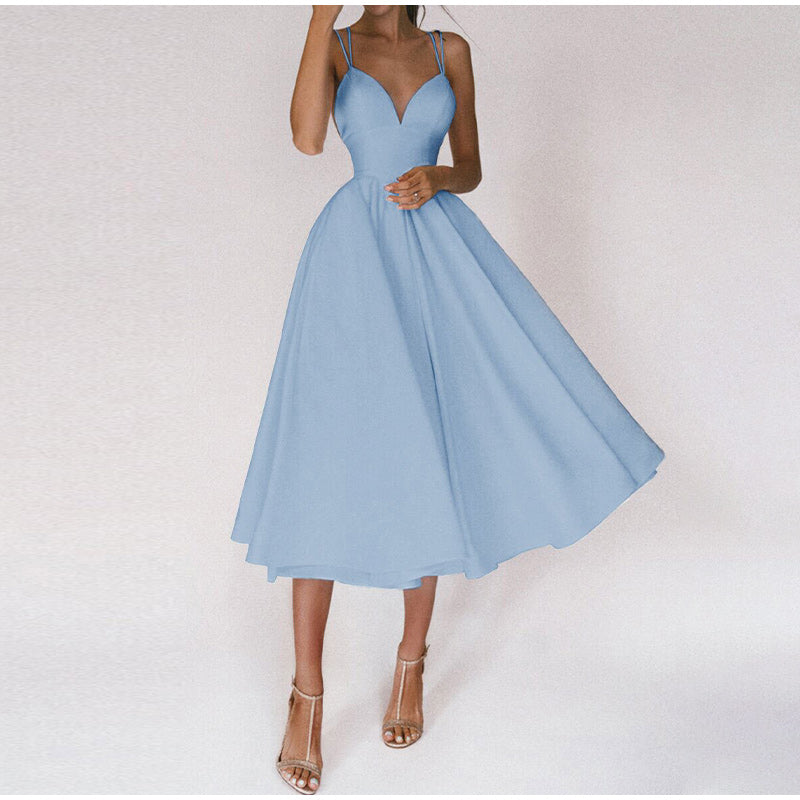 Damen Abendkleid Midi Spaghettiträger