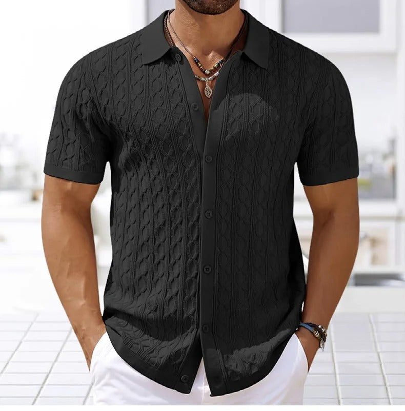 Reinhard Herren Polo-Shirt Strukturiert Knopfverschluss Weiß