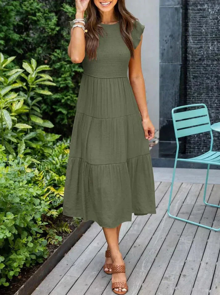 Norvielle Damen Midi-Kleid Kurzärmelig