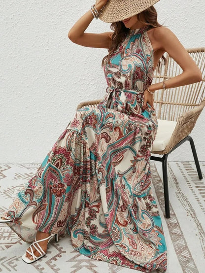 Damen Retro Maxi Kleid Halterneck Vintage-Inspiriert
