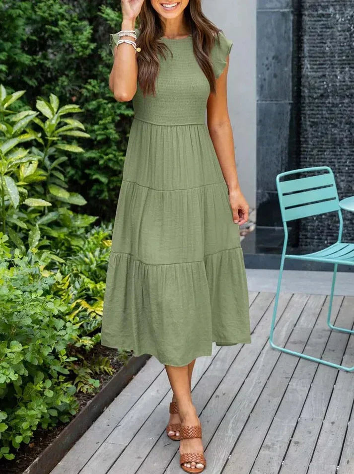 Norvielle Damen Midi-Kleid Kurzärmelig