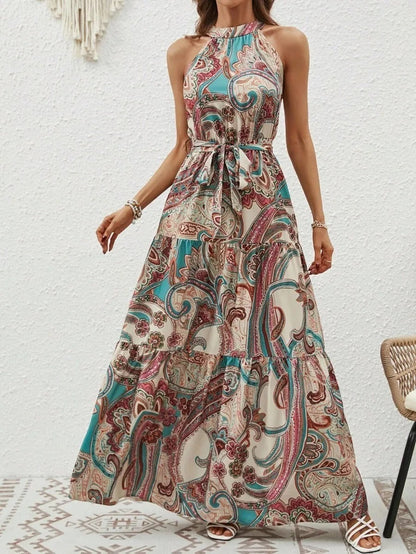 Damen Retro Maxi Kleid Halterneck Vintage-Inspiriert