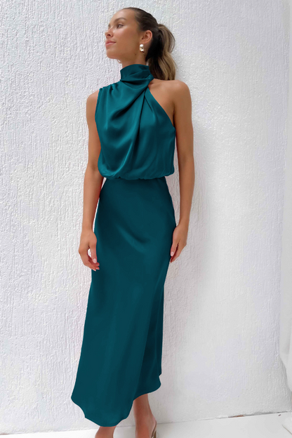 Damenkleid Midi Asymmetrische Halslinie