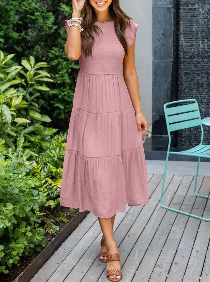 Norvielle Damen Midi-Kleid Kurzärmelig