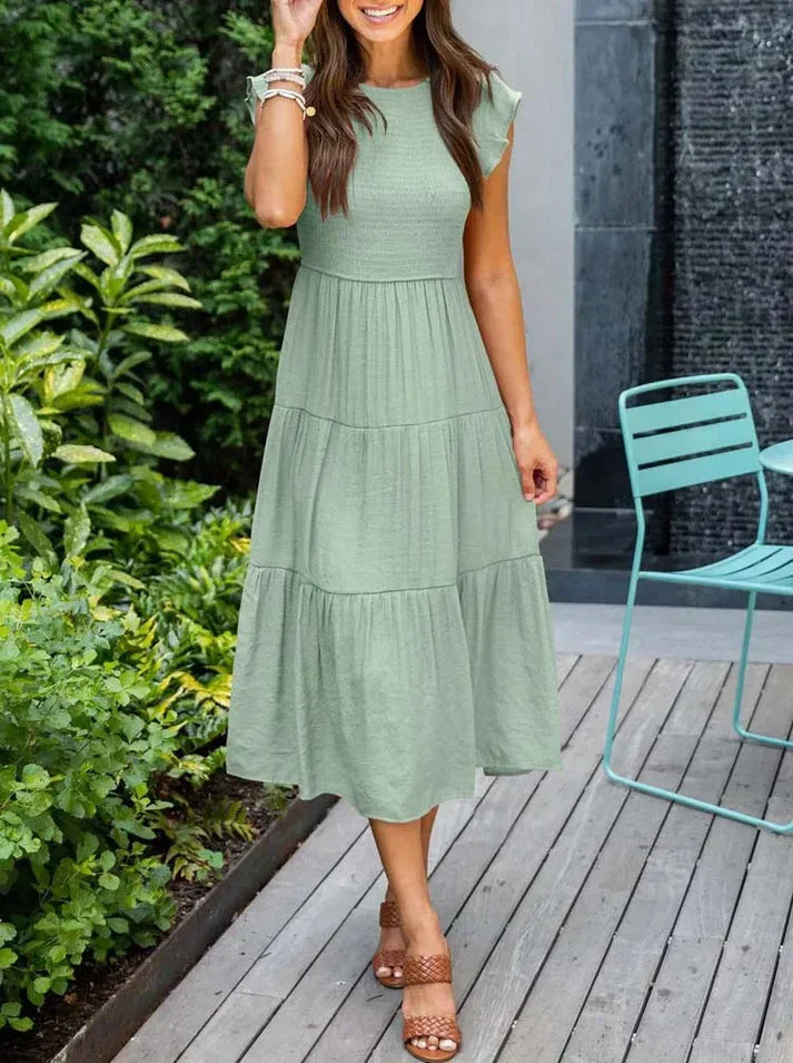 Norvielle Damen Midi-Kleid Kurzärmelig
