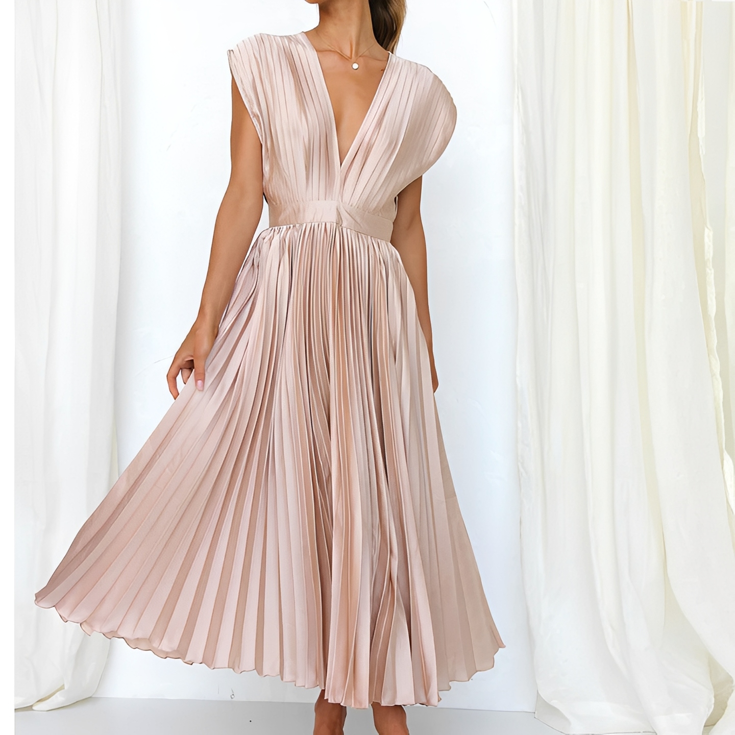 Damenkleid V-Ausschnitt Elegantes Kleid Schwarz - Norvielle