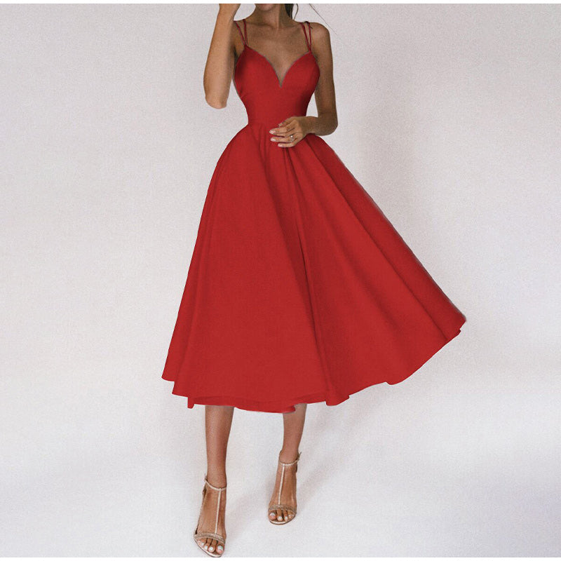 Damen Abendkleid Midi Spaghettiträger - Norvielle