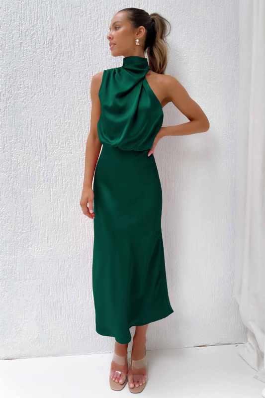 Damenkleid Midi Asymmetrische Halslinie - Norvielle