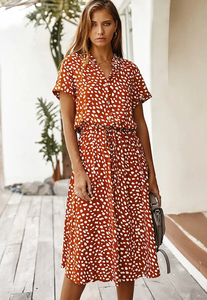 Damen Midikleid V-Ausschnitt Kurzärmelig Bequem Sommerlich