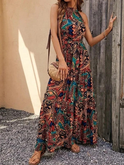 Damen Retro Maxi Kleid Halterneck Vintage-Inspiriert