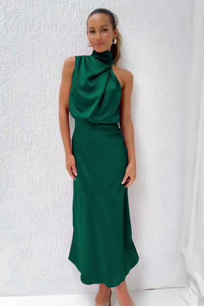 Norvielle Damen Midi Kleid Asymmetrischer Rundhalsausschnitt