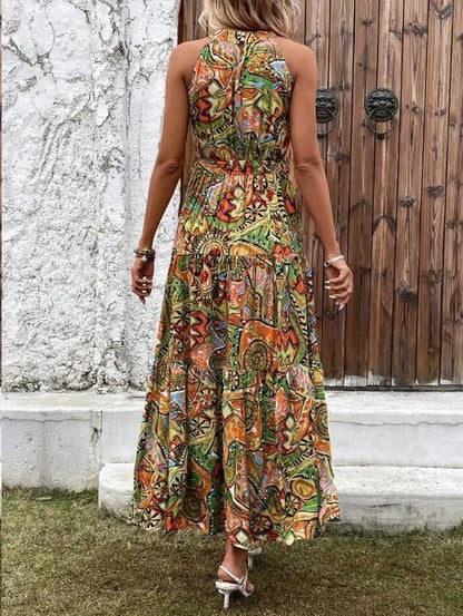 Damen Retro Maxi Kleid Halterneck Vintage-Inspiriert