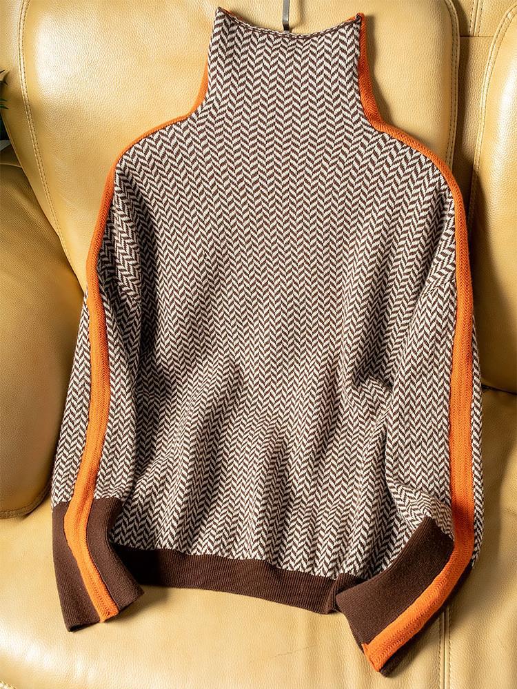 Damen Hochkragenpullover Bunt Streifen