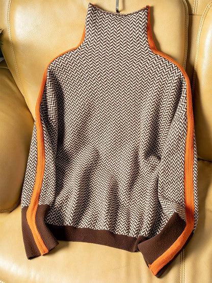 Damen Hochkragenpullover Bunt Streifen